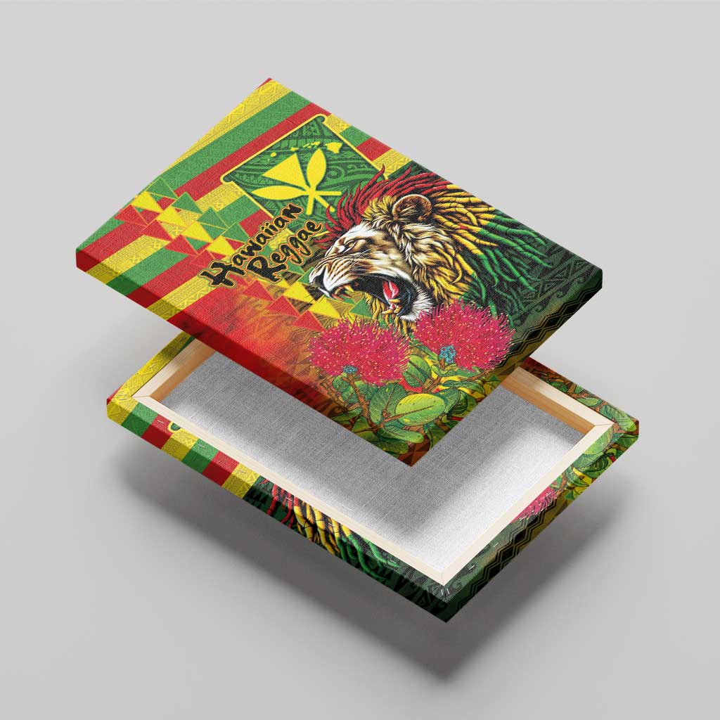 Hawaiian Reggae Canvas Wall Art Kakau Art Motifs with Ohia Lehua and Rastafari Lion LT03 - Polynesian Pride