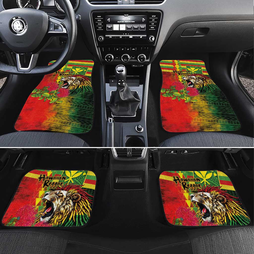 Hawaiian Reggae Car Mats Kakau Art Motifs with Ohia Lehua and Rastafari Lion LT03 Set 4pcs Multicolor - Polynesian Pride