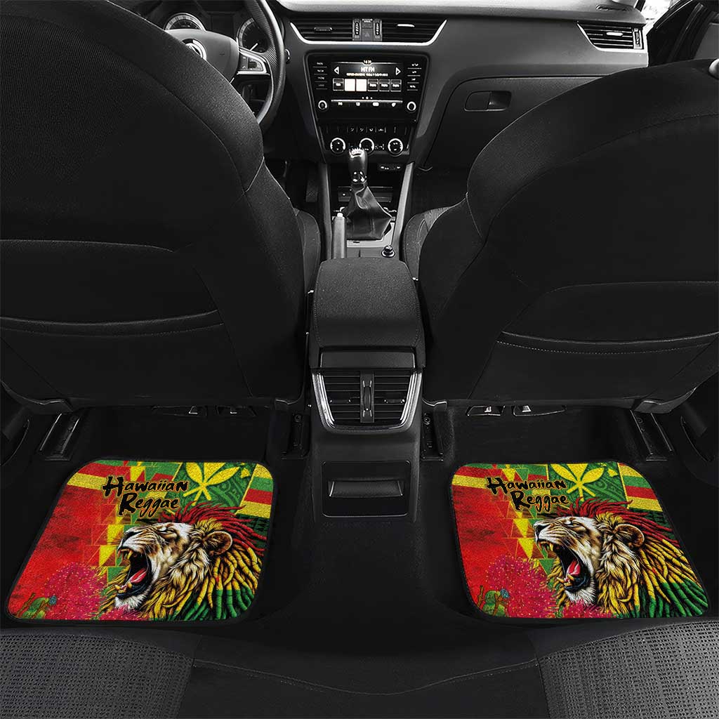 Hawaiian Reggae Car Mats Kakau Art Motifs with Ohia Lehua and Rastafari Lion LT03 Set 2pcs - Back Multicolor - Polynesian Pride