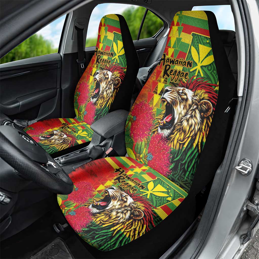 Hawaiian Reggae Car Seat Cover Kakau Art Motifs with Ohia Lehua and Rastafari Lion LT03 - Polynesian Pride