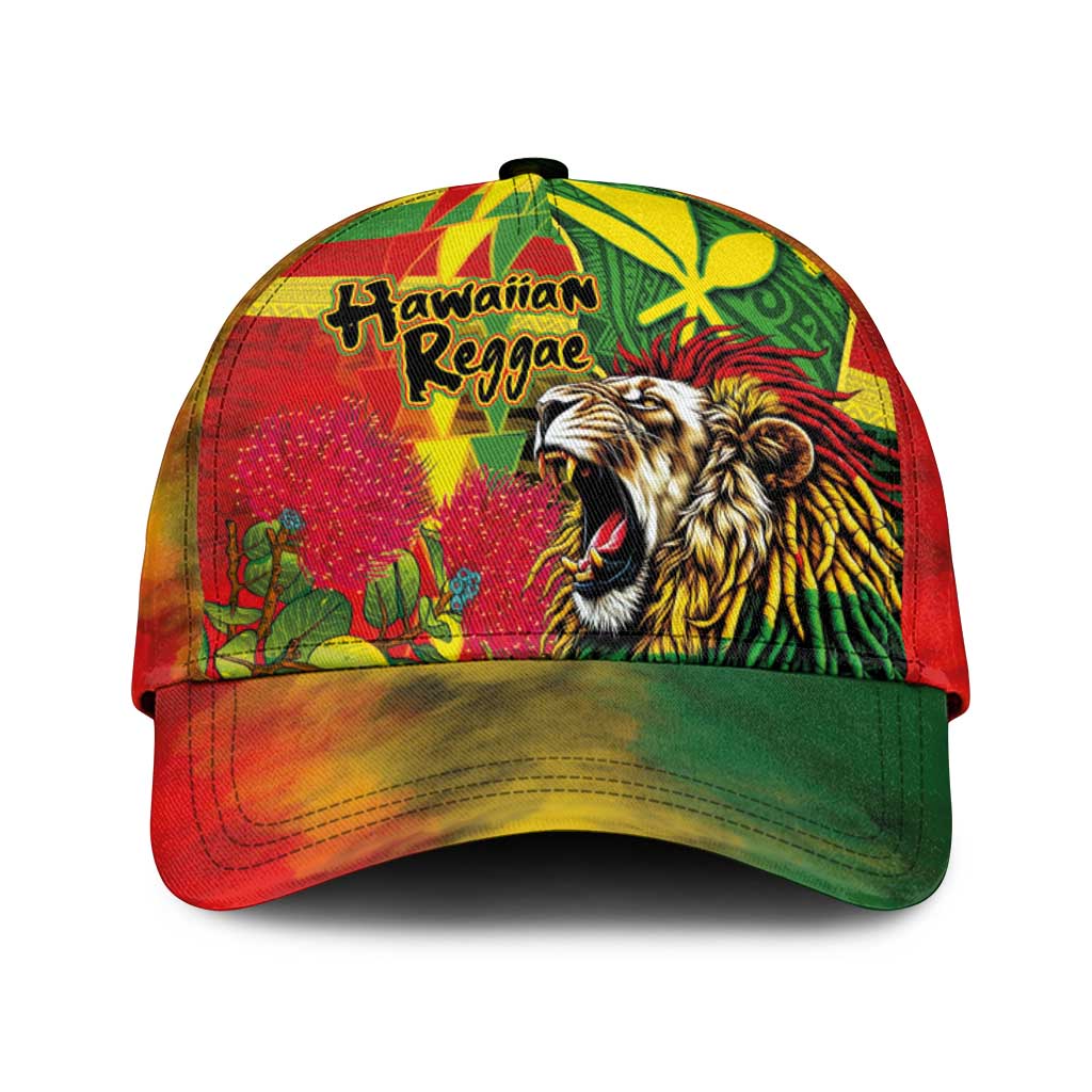 Hawaiian Reggae Classic Cap - Kakau Art Motifs with Ohia Lehua and Rastafari Lion LT03 Universal Fit Multicolor - Polynesian Pride