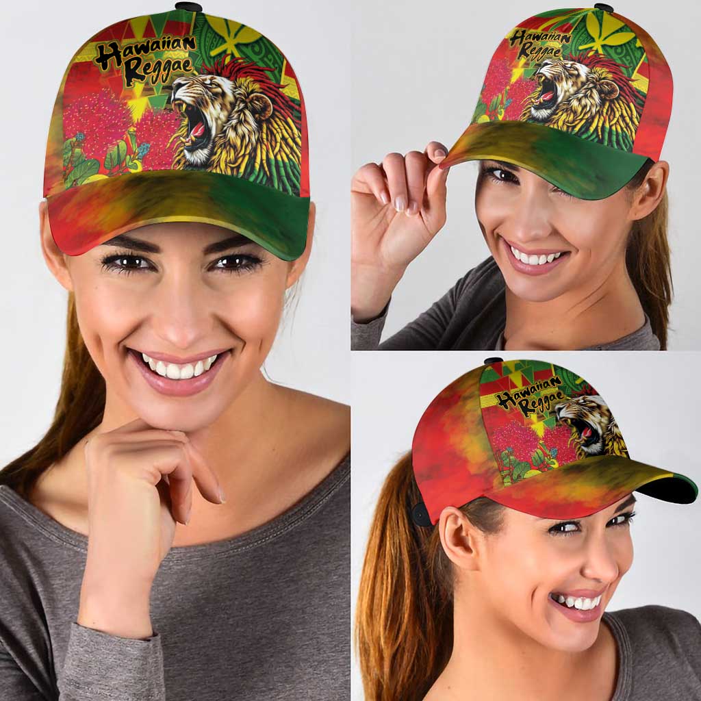 Hawaiian Reggae Classic Cap - Kakau Art Motifs with Ohia Lehua and Rastafari Lion LT03 - Polynesian Pride