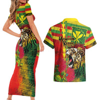 Hawaiian Reggae Couples Matching Short Sleeve Bodycon Dress and Hawaiian Shirt Kakau Art Motifs with Ohia Lehua and Rastafari Lion LT03 - Polynesian Pride
