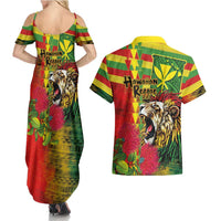 Hawaiian Reggae Couples Matching Summer Maxi Dress and Hawaiian Shirt Kakau Art Motifs with Ohia Lehua and Rastafari Lion LT03 - Polynesian Pride