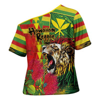 Hawaiian Reggae Cross Shoulder Shirt Kakau Art Motifs with Ohia Lehua and Rastafari Lion LT03 - Polynesian Pride