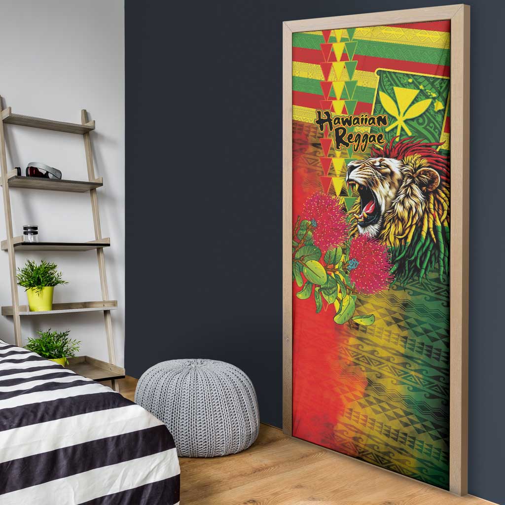Hawaiian Reggae Door Cover Kakau Art Motifs with Ohia Lehua and Rastafari Lion LT03 - Polynesian Pride