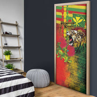 Hawaiian Reggae Door Cover Kakau Art Motifs with Ohia Lehua and Rastafari Lion LT03 - Polynesian Pride