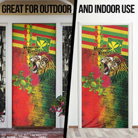 Hawaiian Reggae Door Cover Kakau Art Motifs with Ohia Lehua and Rastafari Lion LT03 - Polynesian Pride