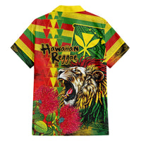 Hawaiian Reggae Family Matching Off The Shoulder Long Sleeve Dress and Hawaiian Shirt Kakau Art Motifs with Ohia Lehua and Rastafari Lion LT03 - Polynesian Pride