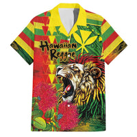Hawaiian Reggae Family Matching Off Shoulder Maxi Dress and Hawaiian Shirt Kakau Art Motifs with Ohia Lehua and Rastafari Lion LT03 Dad's Shirt - Short Sleeve Multicolor - Polynesian Pride