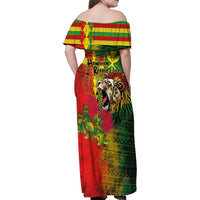 Hawaiian Reggae Family Matching Off Shoulder Maxi Dress and Hawaiian Shirt Kakau Art Motifs with Ohia Lehua and Rastafari Lion LT03 - Polynesian Pride