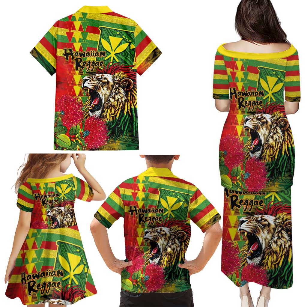 Hawaiian Reggae Family Matching Puletasi and Hawaiian Shirt Kakau Art Motifs with Ohia Lehua and Rastafari Lion LT03 - Polynesian Pride