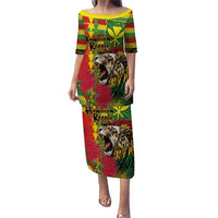 Hawaiian Reggae Family Matching Puletasi and Hawaiian Shirt Kakau Art Motifs with Ohia Lehua and Rastafari Lion LT03 Mom's Dress Multicolor - Polynesian Pride