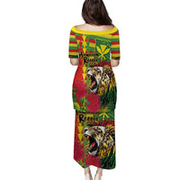 Hawaiian Reggae Family Matching Puletasi and Hawaiian Shirt Kakau Art Motifs with Ohia Lehua and Rastafari Lion LT03 - Polynesian Pride