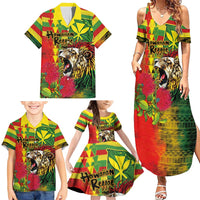 Hawaiian Reggae Family Matching Summer Maxi Dress and Hawaiian Shirt Kakau Art Motifs with Ohia Lehua and Rastafari Lion LT03 - Polynesian Pride