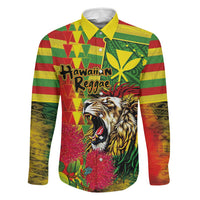 Hawaiian Reggae Family Matching Summer Maxi Dress and Hawaiian Shirt Kakau Art Motifs with Ohia Lehua and Rastafari Lion LT03 Dad's Shirt - Long Sleeve Multicolor - Polynesian Pride