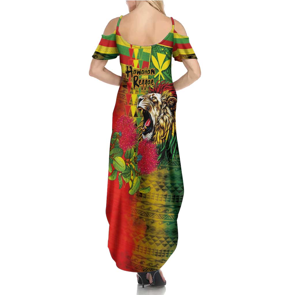 Hawaiian Reggae Family Matching Summer Maxi Dress and Hawaiian Shirt Kakau Art Motifs with Ohia Lehua and Rastafari Lion LT03 - Polynesian Pride