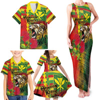 Hawaiian Reggae Family Matching Tank Maxi Dress and Hawaiian Shirt Kakau Art Motifs with Ohia Lehua and Rastafari Lion LT03 - Polynesian Pride