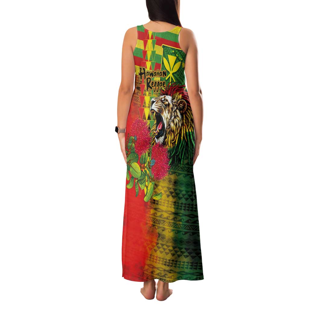 Hawaiian Reggae Family Matching Tank Maxi Dress and Hawaiian Shirt Kakau Art Motifs with Ohia Lehua and Rastafari Lion LT03 - Polynesian Pride