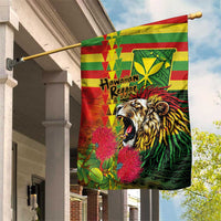 Hawaiian Reggae Garden Flag Kakau Art Motifs with Ohia Lehua and Rastafari Lion LT03 House Flag Multicolor - Polynesian Pride