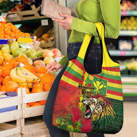 Hawaiian Reggae Grocery Bag Kakau Art Motifs with Ohia Lehua and Rastafari Lion LT03 - Polynesian Pride