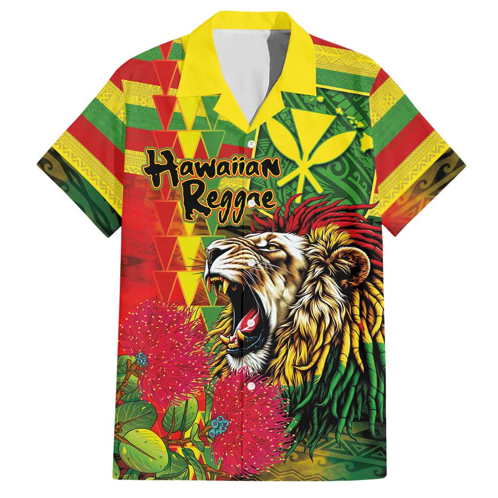 Hawaiian Reggae Hawaiian Shirt Kakau Art Motifs with Ohia Lehua and Rastafari Lion LT03 Multicolor - Polynesian Pride