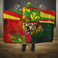 Hawaiian Reggae Hooded Blanket Kakau Art Motifs with Ohia Lehua and Rastafari Lion LT03 - Polynesian Pride