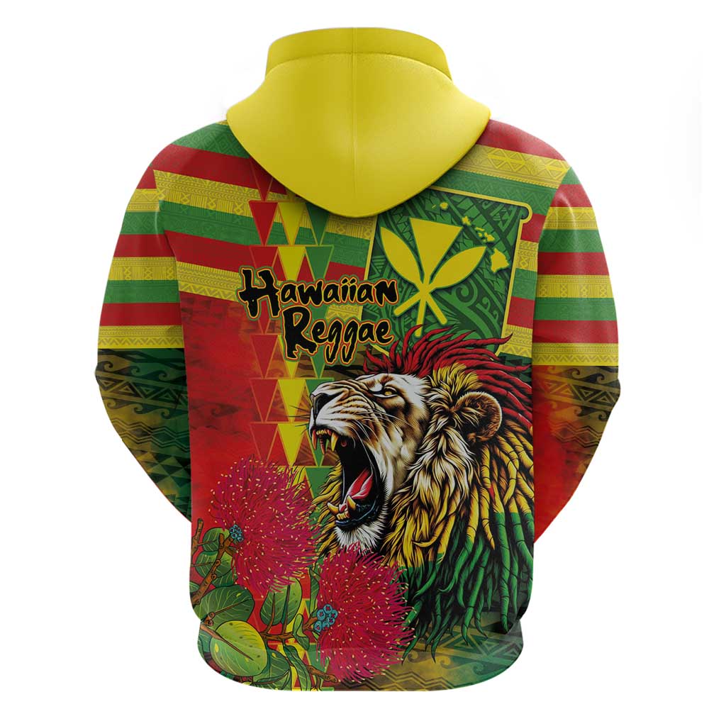Hawaiian Reggae Hoodie Kakau Art Motifs with Ohia Lehua and Rastafari Lion LT03 - Polynesian Pride