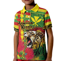 Hawaiian Reggae Kid Polo Shirt Kakau Art Motifs with Ohia Lehua and Rastafari Lion LT03 Kid Multicolor - Polynesian Pride