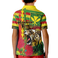 Hawaiian Reggae Kid Polo Shirt Kakau Art Motifs with Ohia Lehua and Rastafari Lion LT03 - Polynesian Pride
