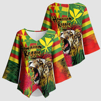 Hawaiian Reggae Kimono Sleeve Blouse Kakau Art Motifs with Ohia Lehua and Rastafari Lion LT03 - Polynesian Pride