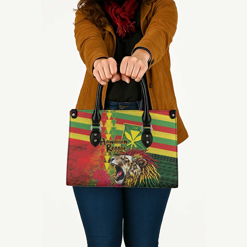 Hawaiian Reggae Leather Bag Kakau Art Motifs with Ohia Lehua and Rastafari Lion LT03 - Polynesian Pride