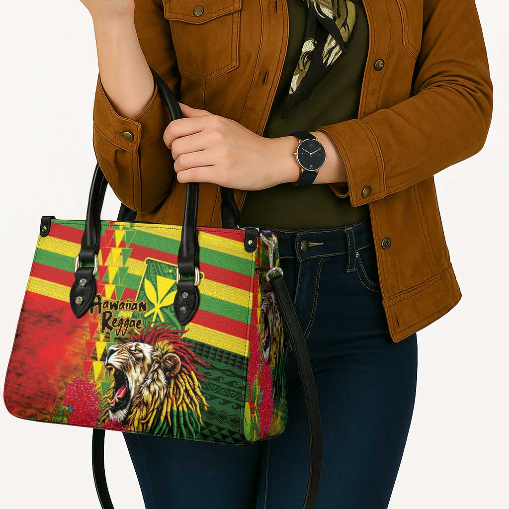 Hawaiian Reggae Leather Bag Kakau Art Motifs with Ohia Lehua and Rastafari Lion LT03 - Polynesian Pride