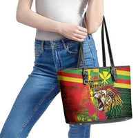 Hawaiian Reggae Leather Tote Bag Kakau Art Motifs with Ohia Lehua and Rastafari Lion LT03 - Polynesian Pride