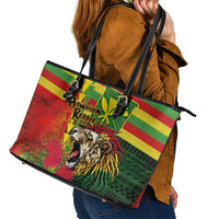 Hawaiian Reggae Leather Tote Bag Kakau Art Motifs with Ohia Lehua and Rastafari Lion LT03 - Polynesian Pride