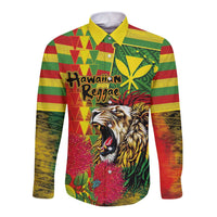 Hawaiian Reggae Long Sleeve Button Shirt Kakau Art Motifs with Ohia Lehua and Rastafari Lion LT03 Unisex Multicolor - Polynesian Pride