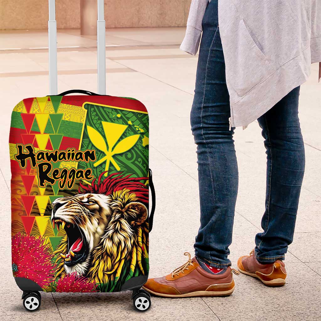 Hawaiian Reggae Luggage Cover Kakau Art Motifs with Ohia Lehua and Rastafari Lion LT03 Multicolor - Polynesian Pride