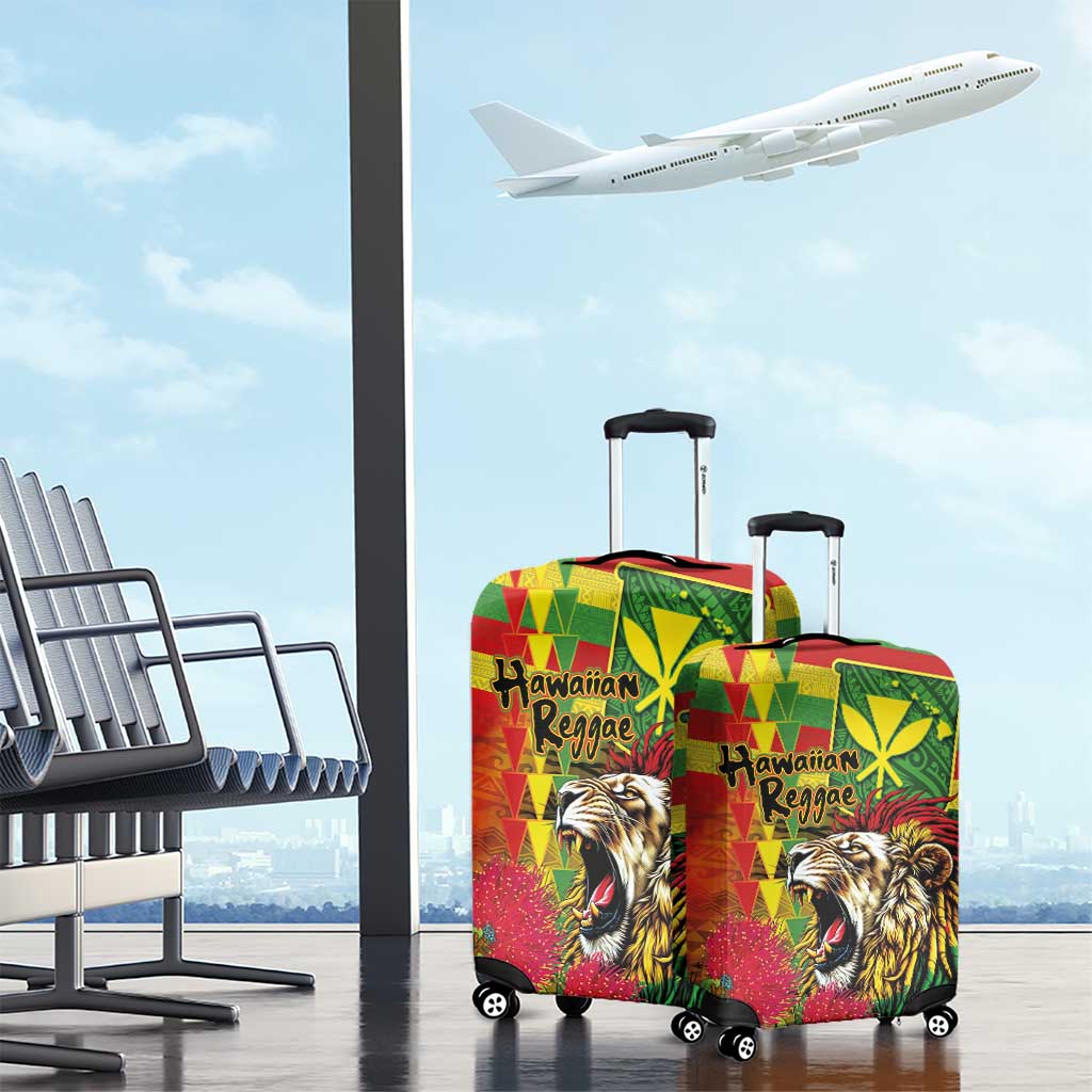 Hawaiian Reggae Luggage Cover Kakau Art Motifs with Ohia Lehua and Rastafari Lion LT03 - Polynesian Pride