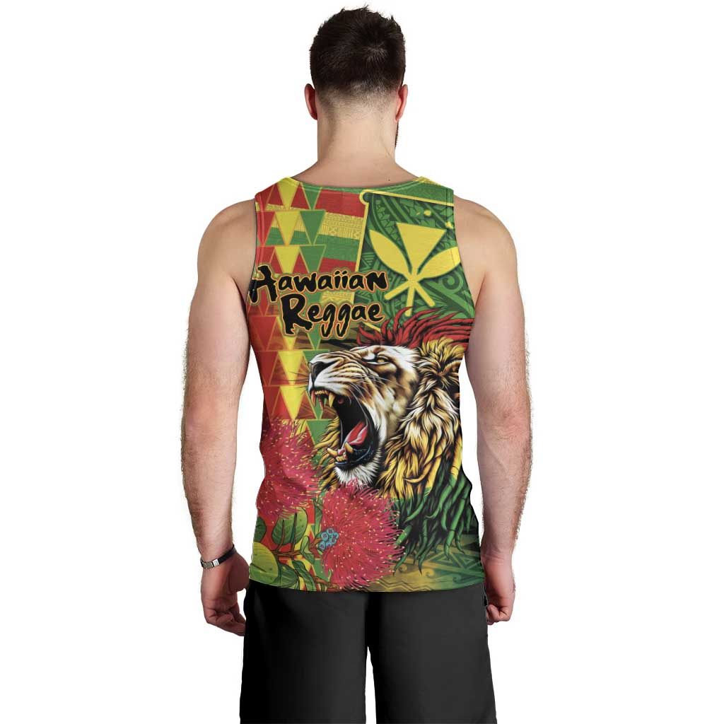 Hawaiian Reggae Men Tank Top Kakau Art Motifs with Ohia Lehua and Rastafari Lion LT03 - Polynesian Pride