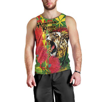 Hawaiian Reggae Men Tank Top Kakau Art Motifs with Ohia Lehua and Rastafari Lion LT03 - Polynesian Pride