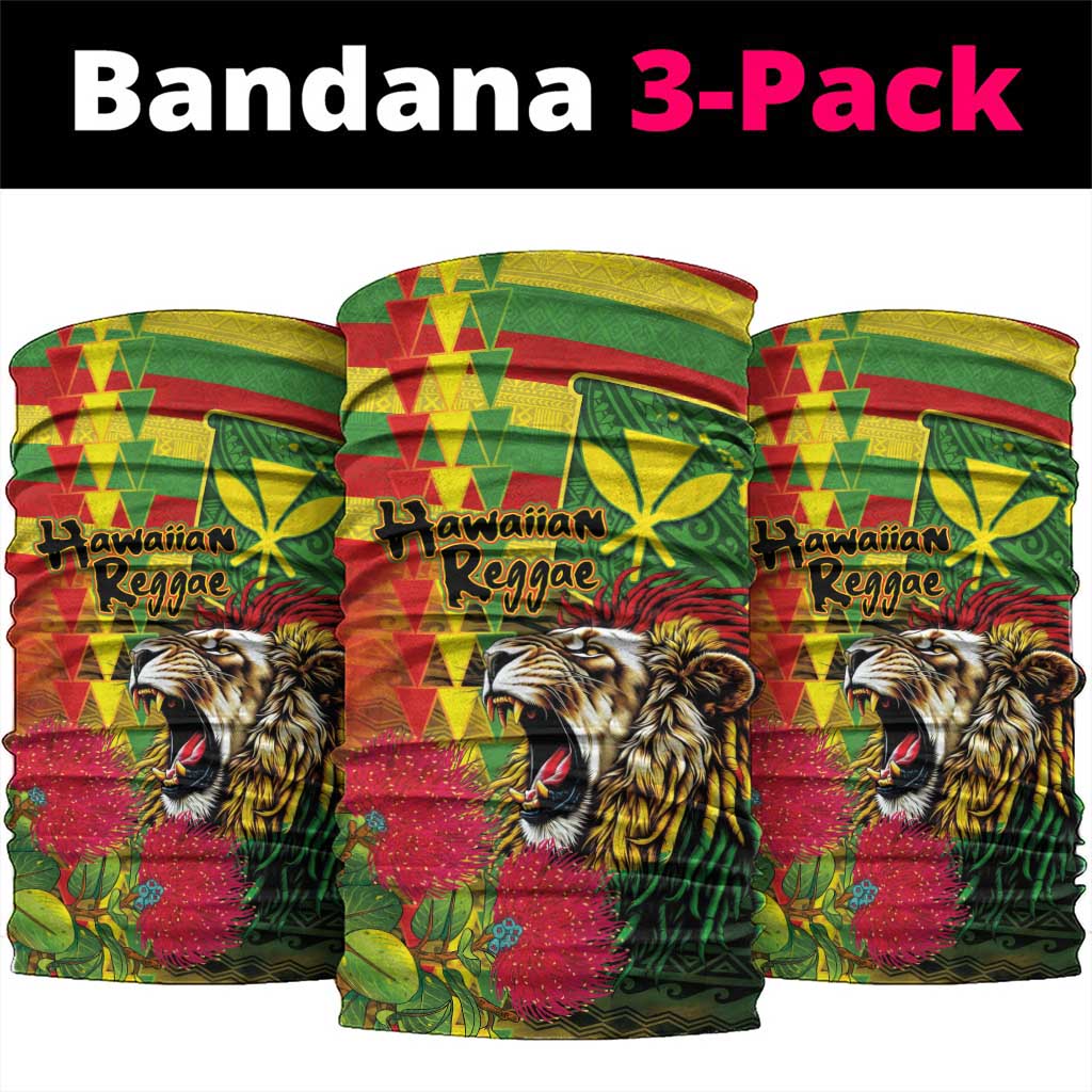 Hawaiian Reggae Neck Gaiter Kakau Art Motifs with Ohia Lehua and Rastafari Lion LT03 package One Size: 25*50cm Multicolor - Polynesian Pride