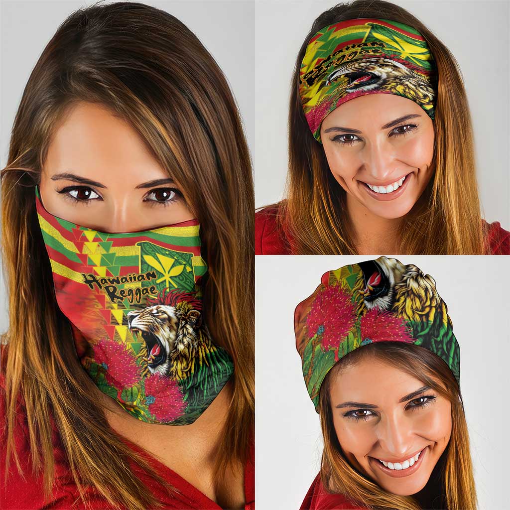 Hawaiian Reggae Neck Gaiter Kakau Art Motifs with Ohia Lehua and Rastafari Lion LT03 - Polynesian Pride