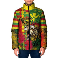 Hawaiian Reggae Padded Jacket Kakau Art Motifs with Ohia Lehua and Rastafari Lion LT03 Men Multicolor - Polynesian Pride