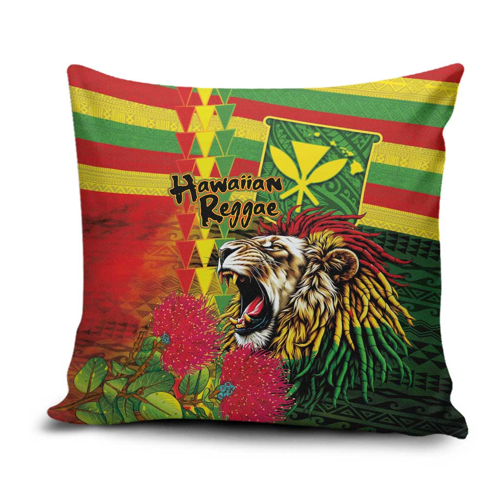 Hawaiian Reggae Pillow Cover Kakau Art Motifs with Ohia Lehua and Rastafari Lion LT03 Multicolor - Polynesian Pride