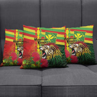 Hawaiian Reggae Pillow Cover Kakau Art Motifs with Ohia Lehua and Rastafari Lion LT03 - Polynesian Pride