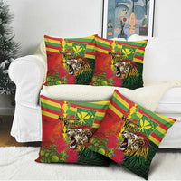 Hawaiian Reggae Pillow Cover Kakau Art Motifs with Ohia Lehua and Rastafari Lion LT03 - Polynesian Pride