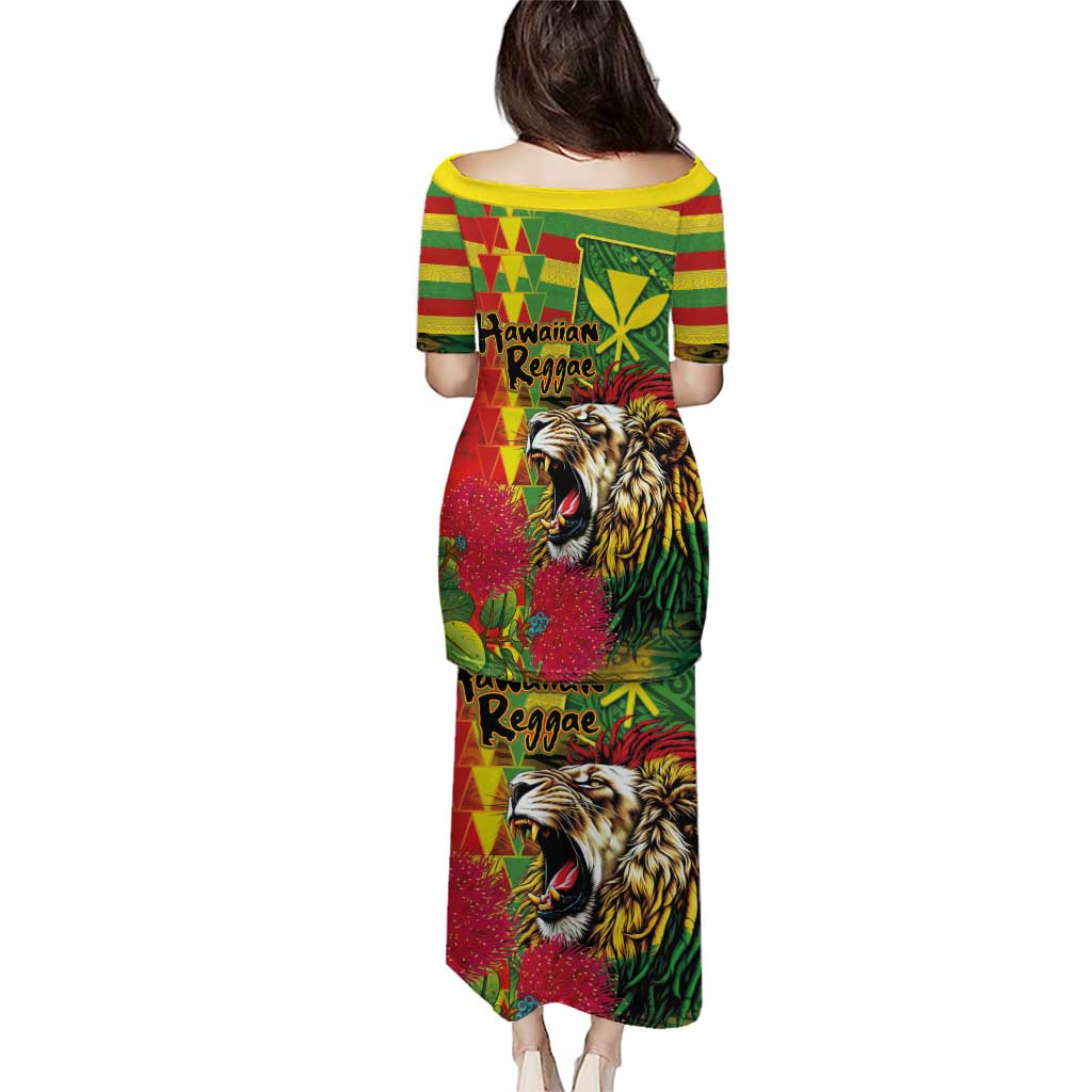 Hawaiian Reggae Puletasi Kakau Art Motifs with Ohia Lehua and Rastafari Lion LT03 - Polynesian Pride