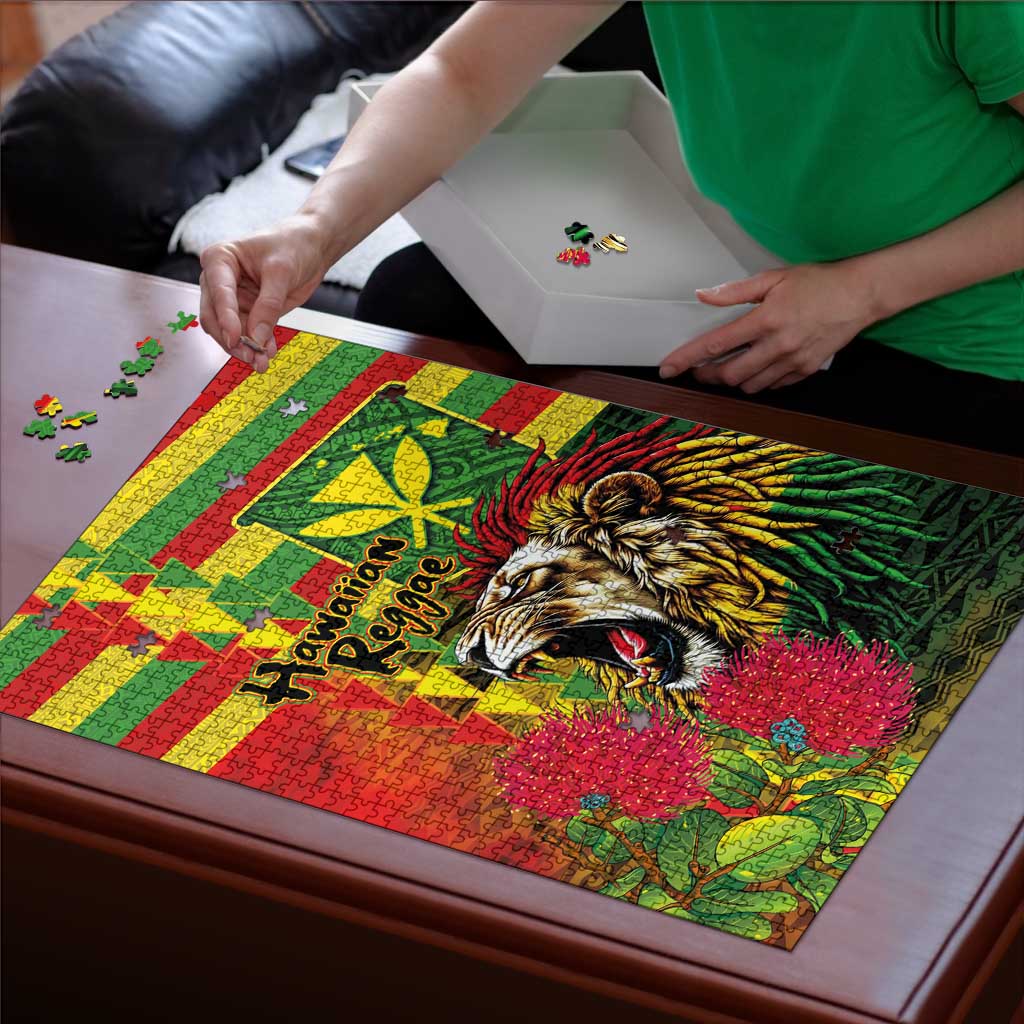 Hawaiian Reggae Puzzle Kakau Art Motifs with Ohia Lehua and Rastafari Lion LT03 - Polynesian Pride