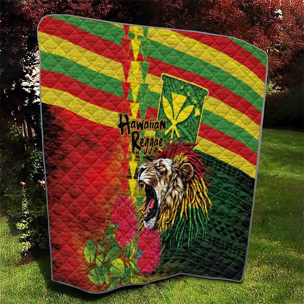 Hawaiian Reggae Quilt Kakau Art Motifs with Ohia Lehua and Rastafari Lion LT03 - Polynesian Pride