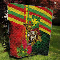 Hawaiian Reggae Quilt Kakau Art Motifs with Ohia Lehua and Rastafari Lion LT03 - Polynesian Pride
